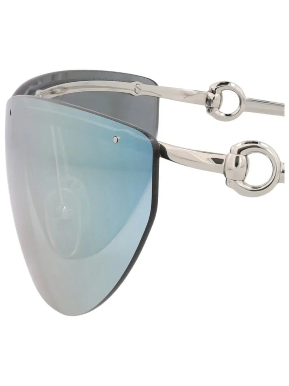 New Gucci Women's Sunglasses Shield Wrap Metal Frame Silver Silver Silver